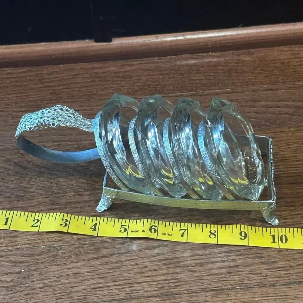 Vintage Mid Century Glass Ashtray & Caddy Set Floral-Like New